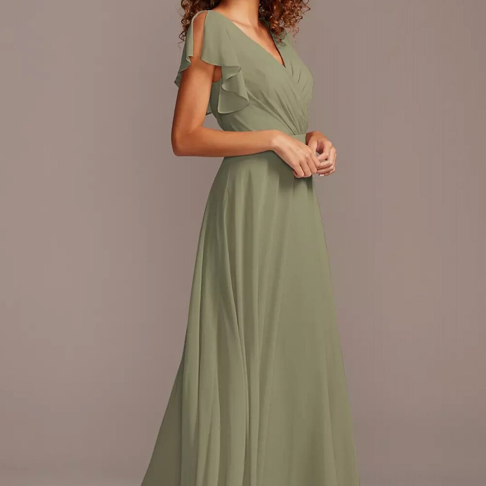 BRIDESMAID DRESS WITH FLUTTER SLEEVE FULL SKIRT, EUCALYPTUS,10